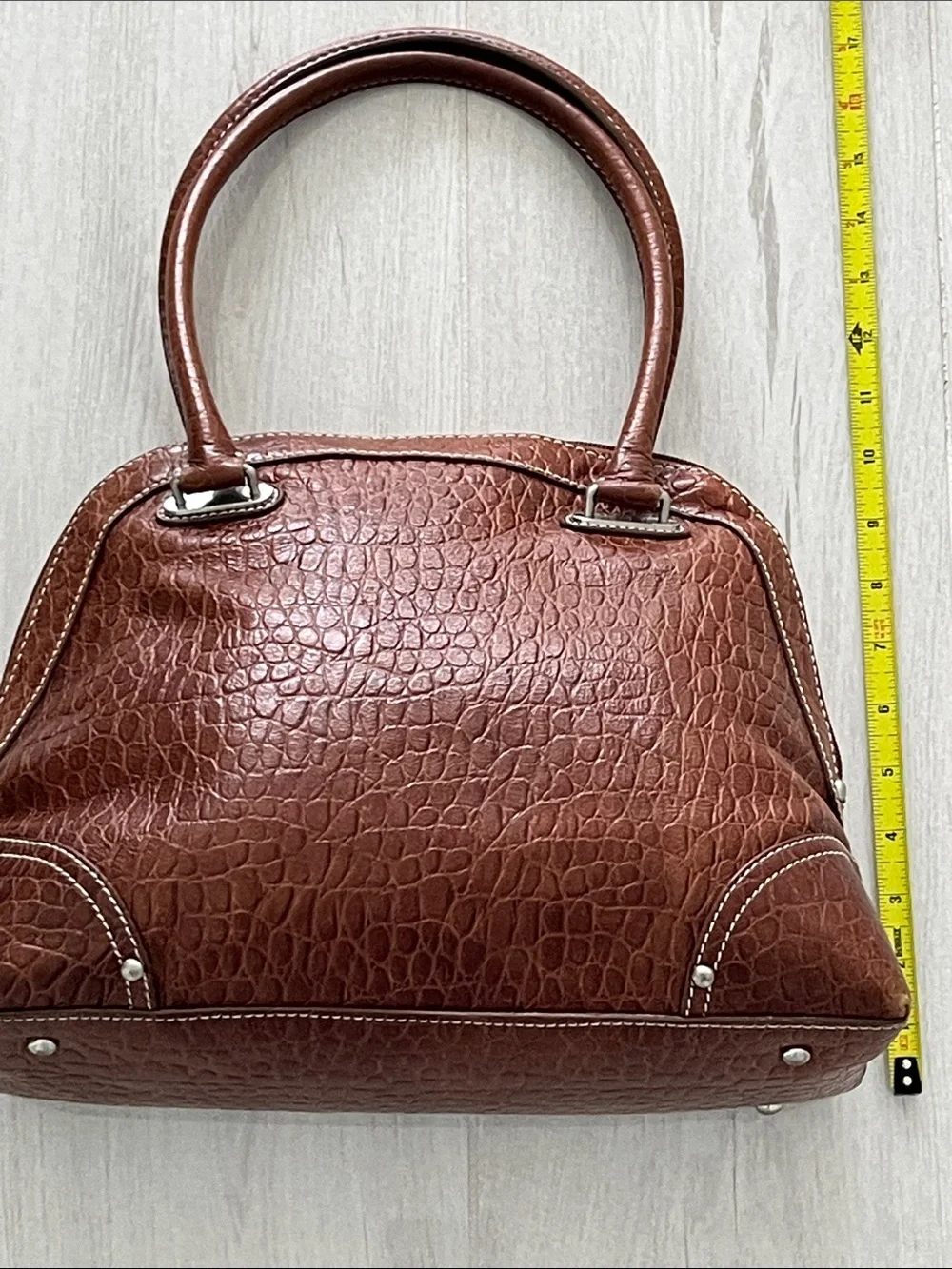 Brown Croc-Embossed Leather Top-Handle Bag from Talbots